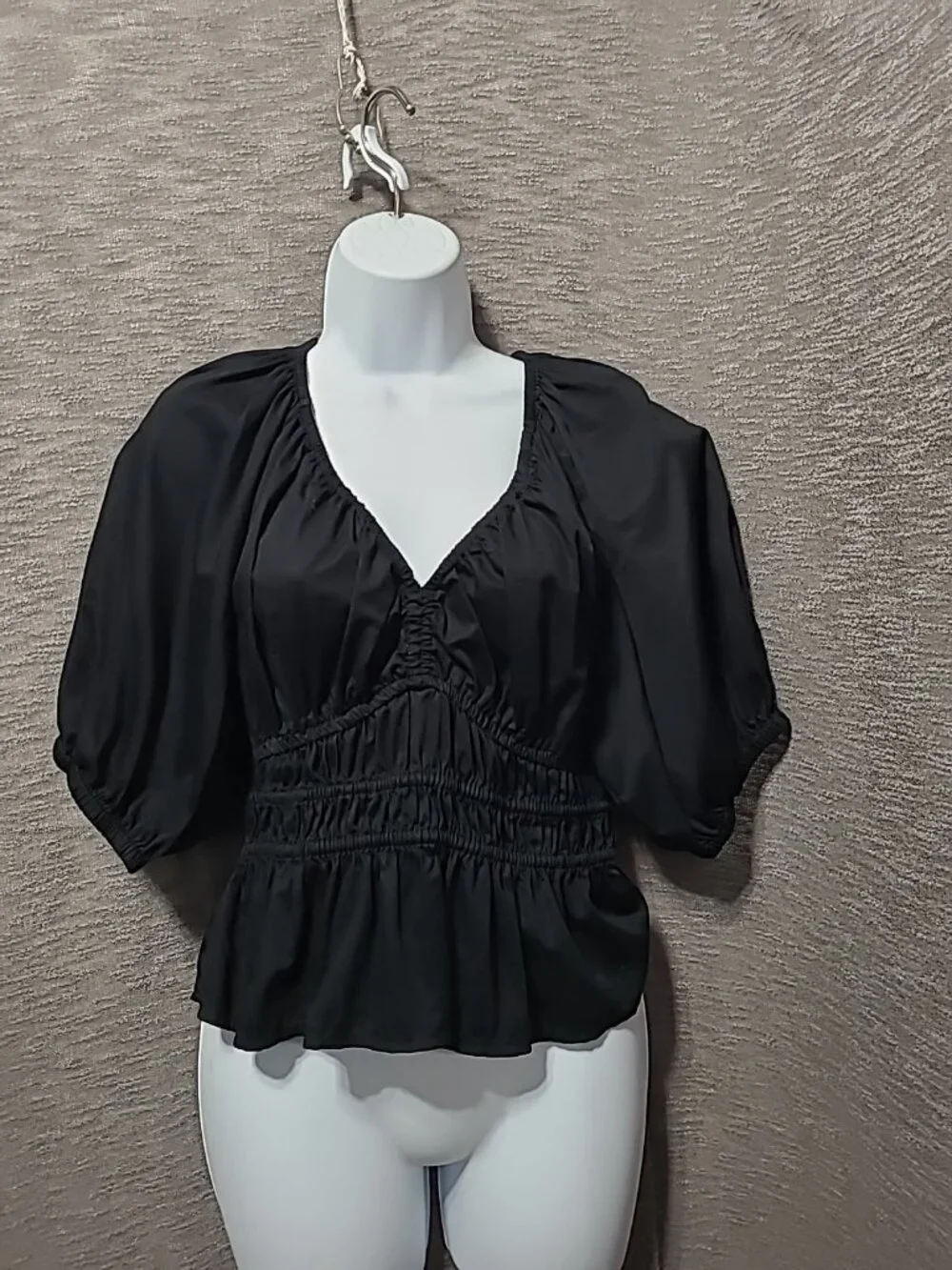 Old Navy‎ Top S Black Puff Sleeve Baby Doll Peplum Elastic Waist Y2K Style